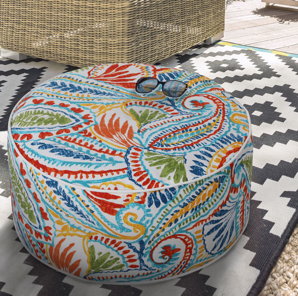 Grey Greek Key Patio Pouf D.O.T. Furniture Limited
